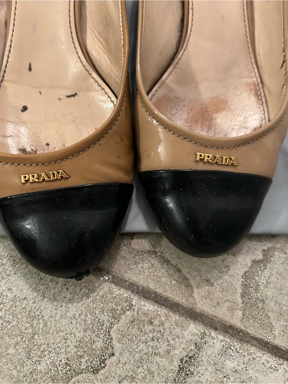 Prada Cap-Toe worn ballet Flats — Tan and Black - Picture 3 of 8